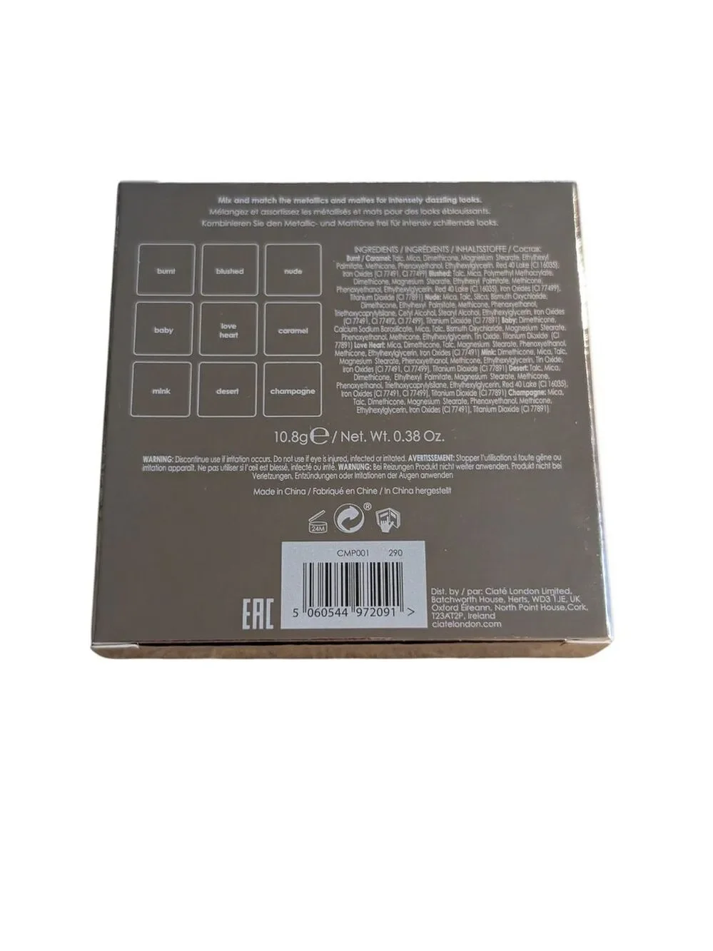 Ciate London Palette 9pc Eyeshadow Full Size Palette 0.38 Oz Net Weight Sealed